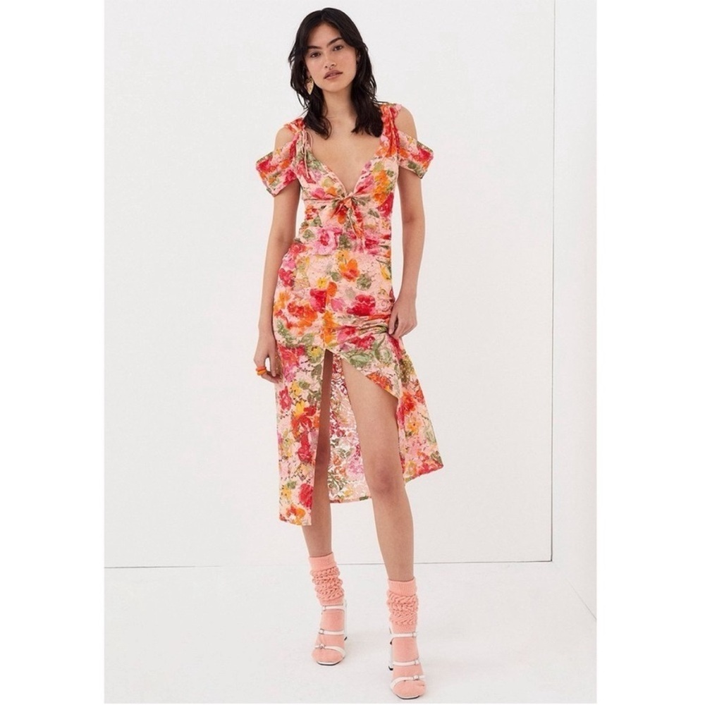 NWT For Love and Lemons Beth Midi Floral Lace Dress in Pink - Picture 2 of 12